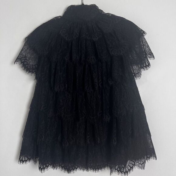 American Retro Joplin Blouse Black Layered Lace Tulle Sleeveless High Neck 38/S - Picture 1 of 11